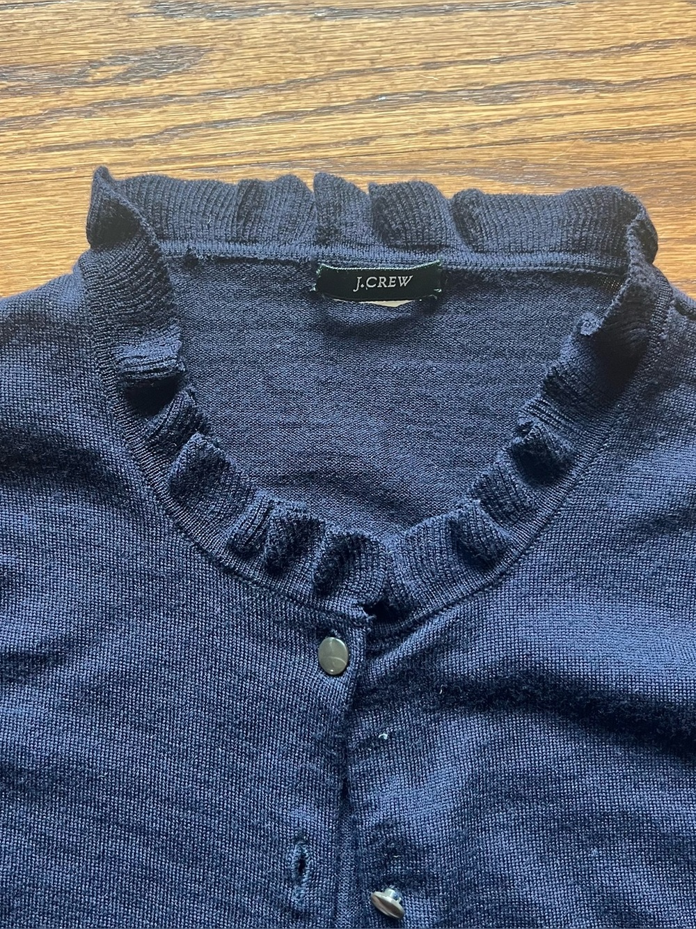 JCREW ruffled navy cardigan